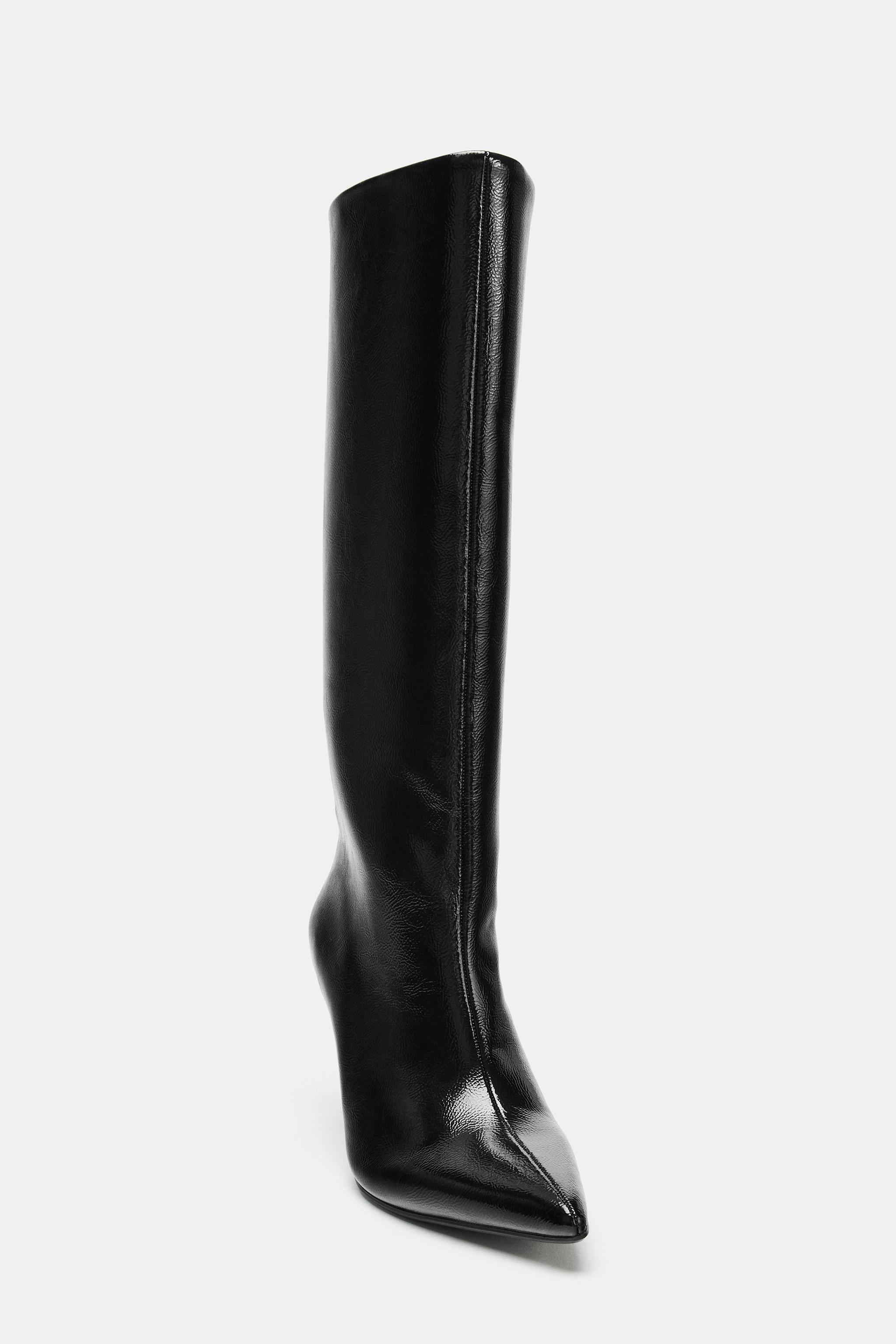 WIDE HEEL PATENT EFFECT BOOTS